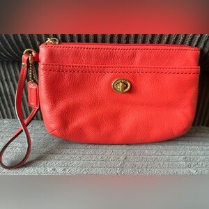 Coach Red Leather Wristlet Clutch